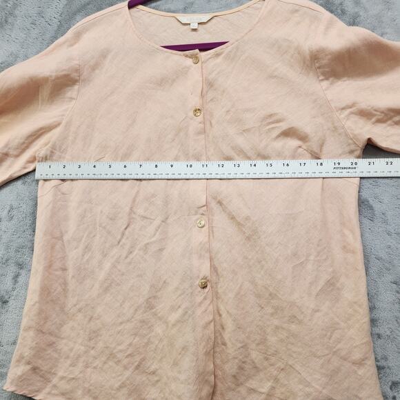 Kleen Top Womens Size L Orange Linen Button Up Crop Sleeve Blouse Lagenlook - Picture 9 of 11